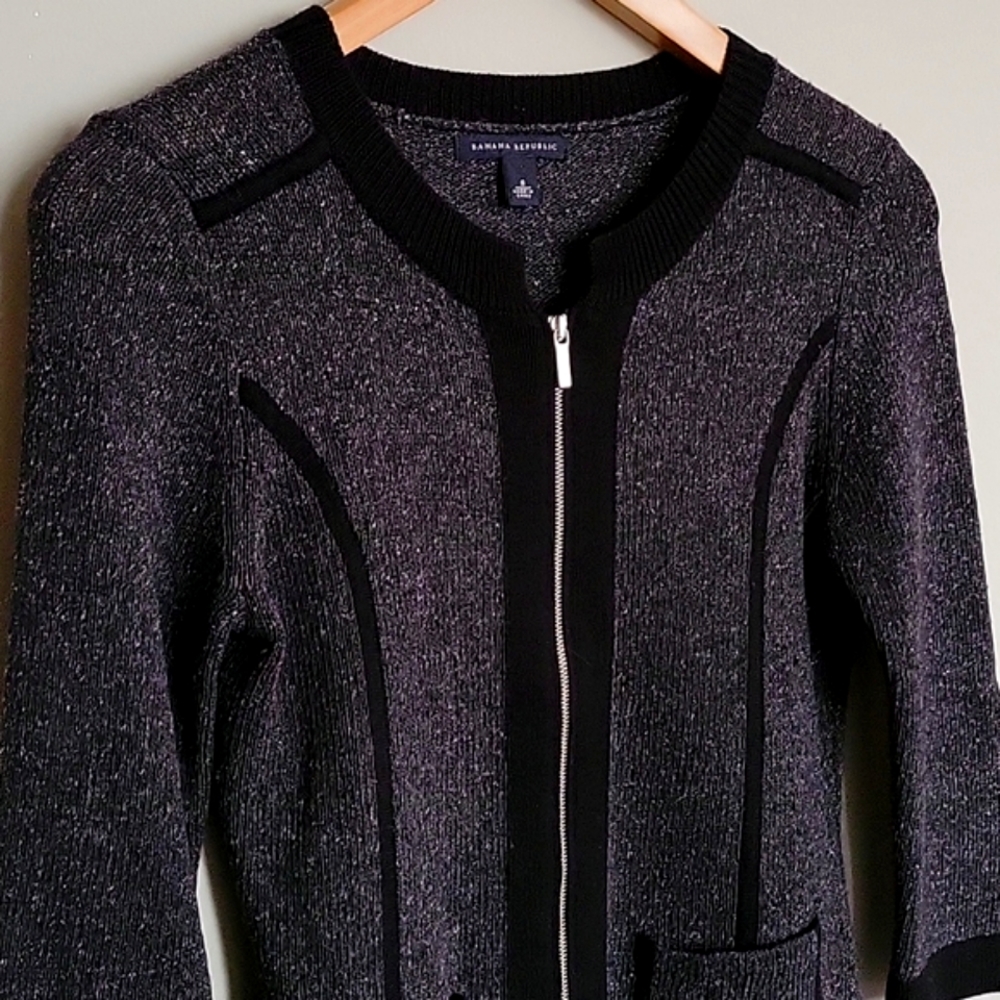 Banana Republic Merino Wool Silk Blend Speckled Zip Up Cardigan Sweater - Picture 5 of 9